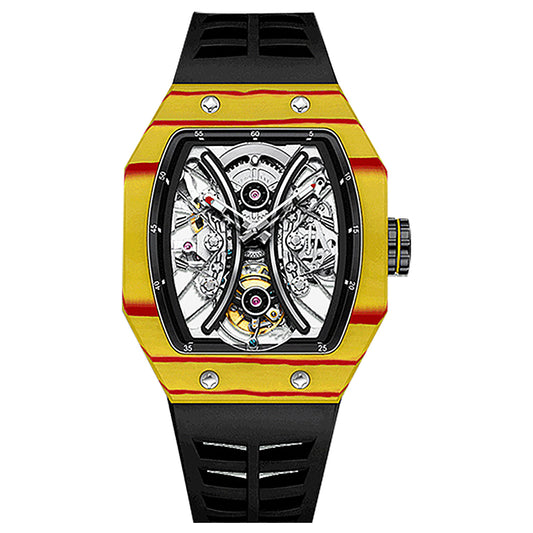 Carbon Fiber Bezel Men Mechanical Tourbillon Watch Luminous 7035