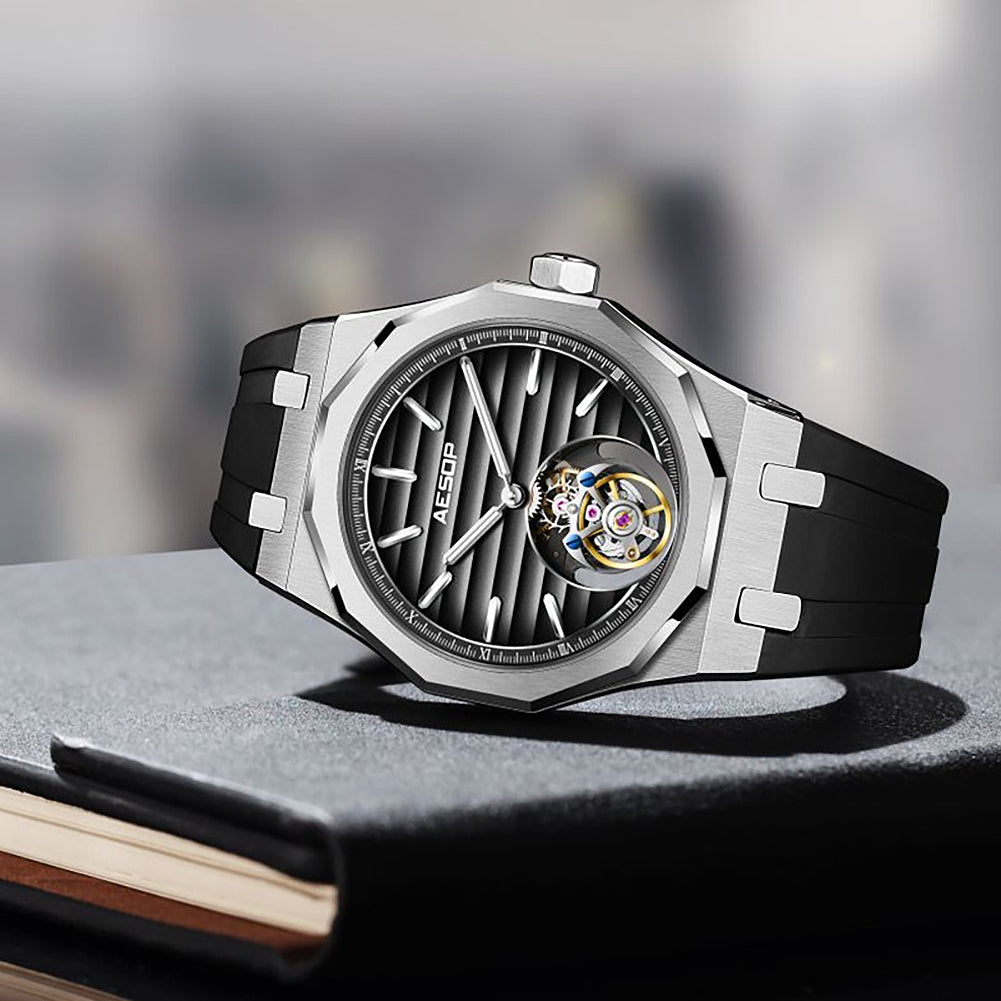 Men Luxury Wristwatches Gradient Skeleton Tourbillon 7057